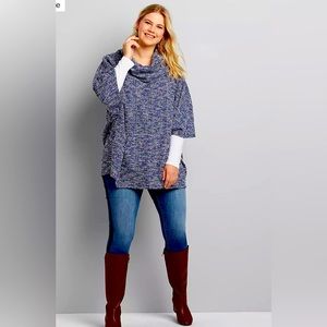 Lane Bryant blue with metallic threading cowl neck poncho. Size 18/20.